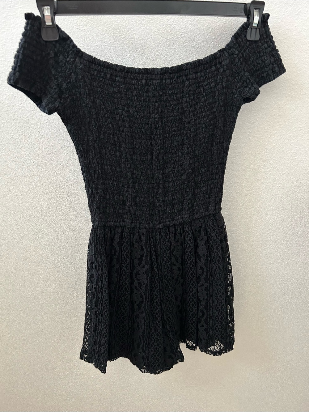 Hollister Black Off-Shoulder Lace Romper